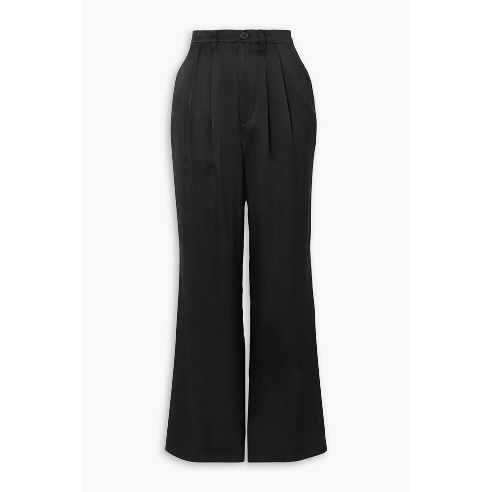 Anine Bing Carrie Silk Charmeuse Pants 26 Black High Rise Wide Leg Pants - Picture 3 of 12